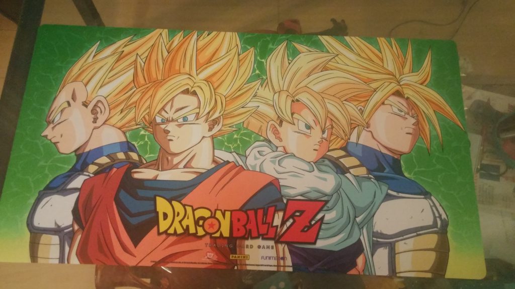 I got this Dragon Ball Z playing card mat in exchange for my Supernatural backpack, which I gave to my Goku-loving coworker.